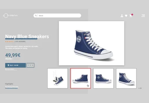 Interfaz de la página de producto de zapatillas azul marino