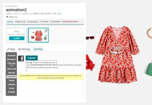 Configuración de presentación de la vista de producto en 360°