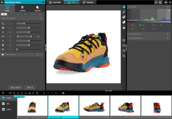 Interfaz de edición de imagen para una zapatilla New Balance Trail