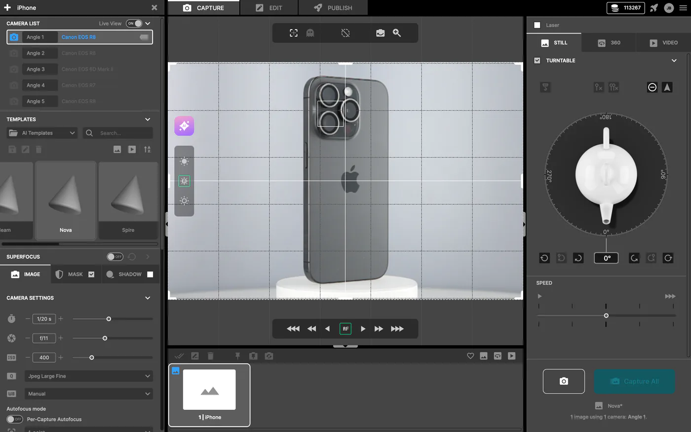 Pantalla de captura de Orbitvu Station con AI Photo Assistant