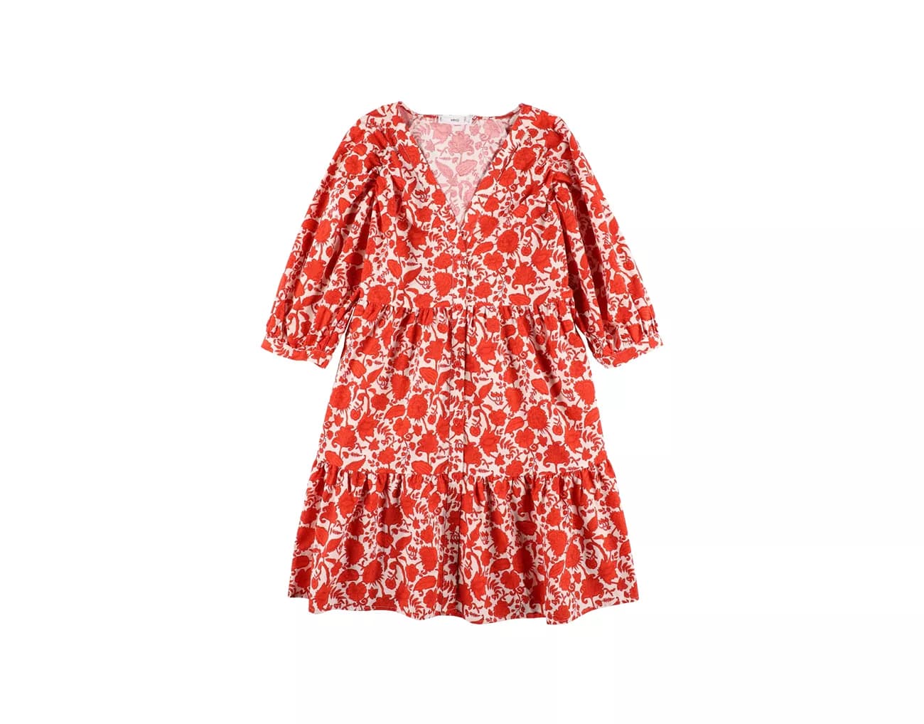 Packshot de foto plana de vestido rojo floral