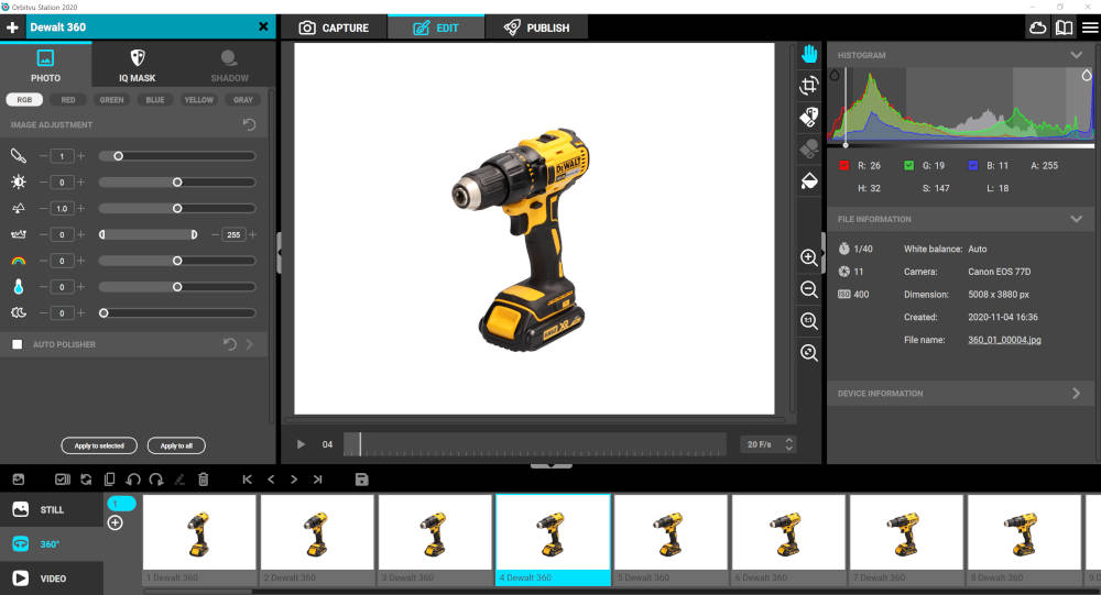 Software de fotografía de producto 360° – Orbitvu Station: captura, posproducción y publicación de vistas 360°
