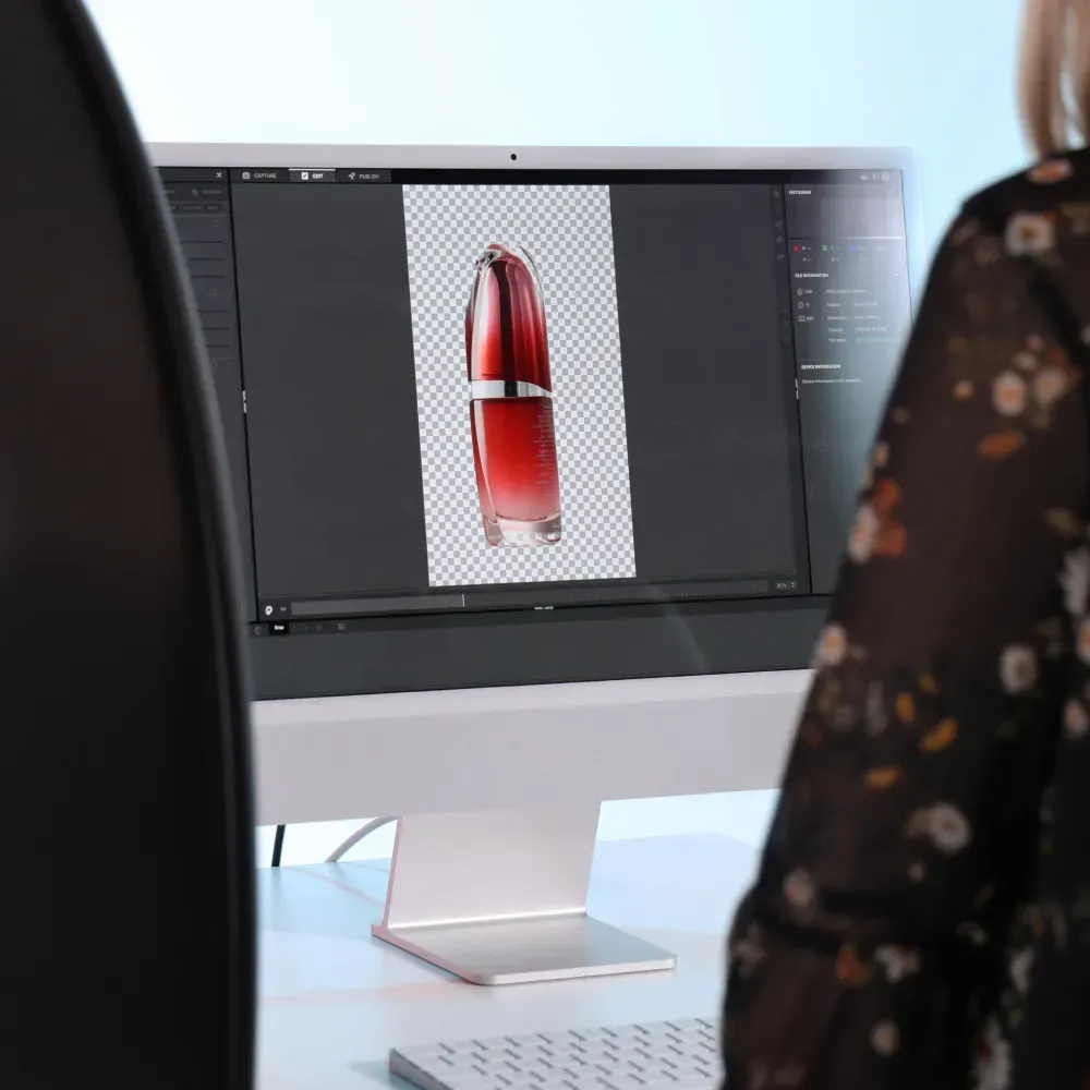 Flujo de trabajo fotográfico de skincare y cosmética con soporte de Orbitvu